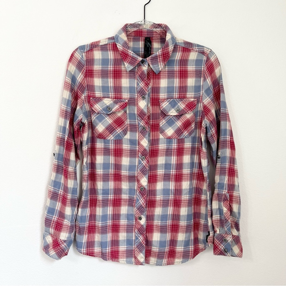 Seven7 Womens Plaid Long Sleeve Shirt Western Fall Rodeo Cowgirl Size M